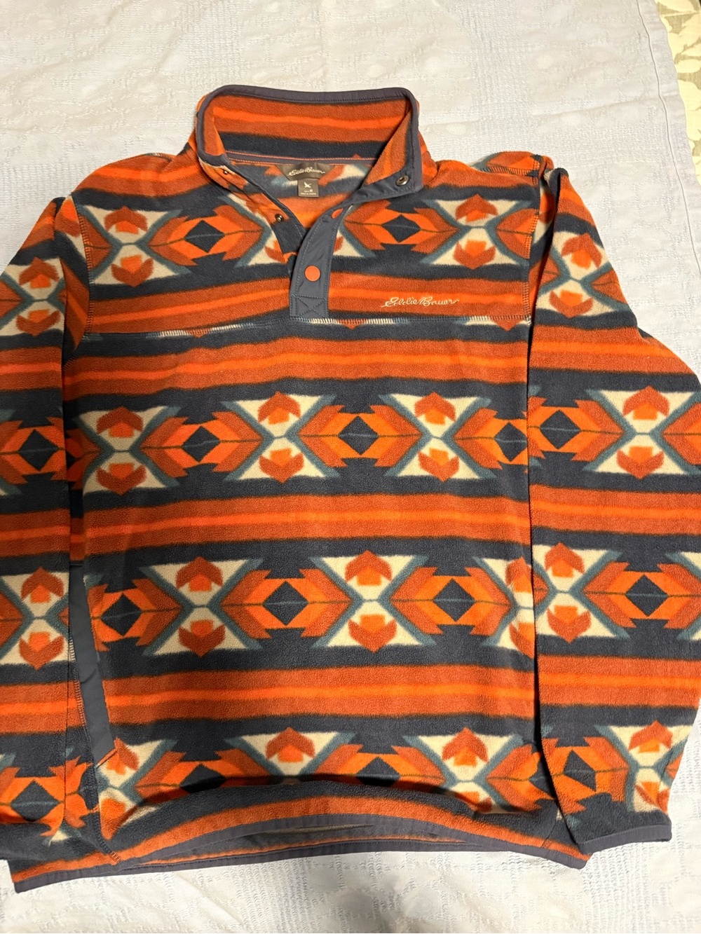 Eddie Bauer Orange Gray Patterned Zip-Up Men’s Sweater